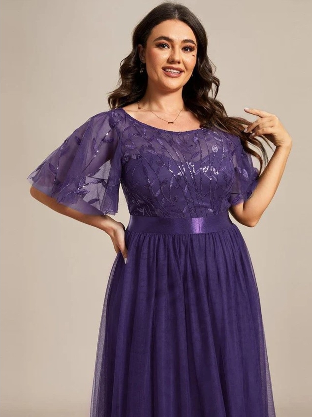 ✨ Ever-Pretty Deep Purple Tulle Formal Maxi Dress - Size 18 ✨ - Picture 3 of 10
